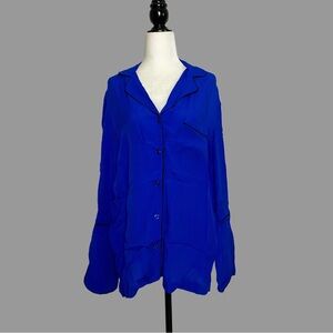 ❤️ S ❤️ NWT Anthro Buttondown Blouse Pyjama Style PJ Long Sleeve Contrast​